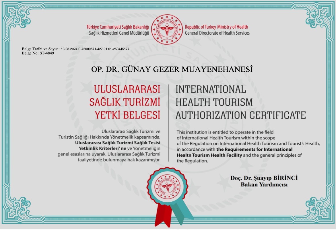 DR. GÜNAY GEZER INTERNATIONAL HEALTH TOURISM AUTHORIZATION CERTIFICATE